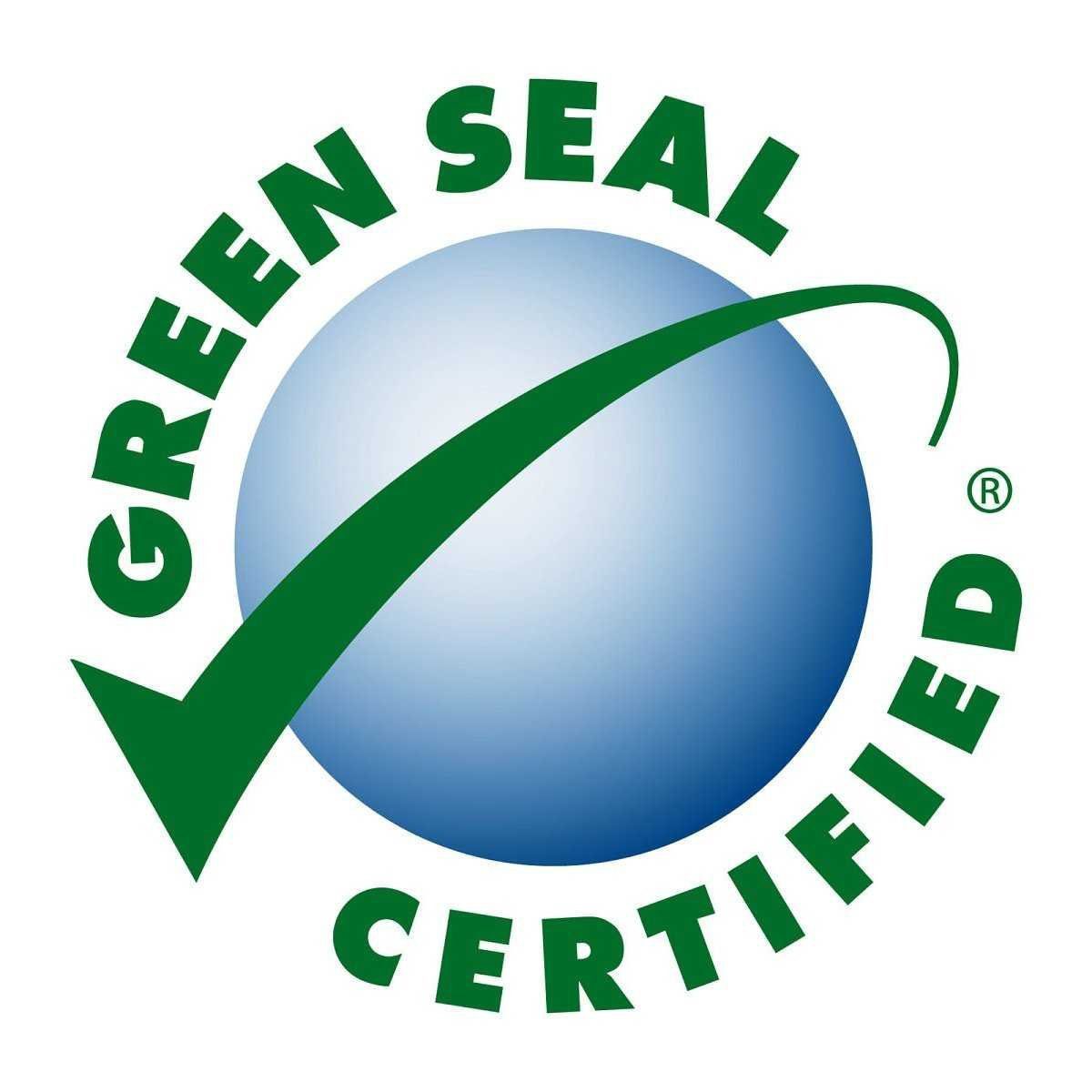 Green Seal Certified logo, emphasizing compliance with rigorous sustainability and environmental health standards.